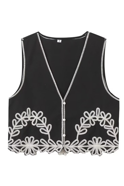 Street Color Embroidered Contrast V Neck Sleeveless Two Pieces