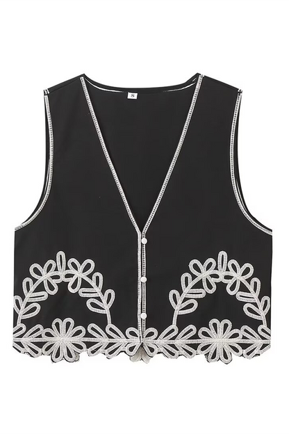 Color Hollow Out Contrast V Neck Sleeveless Two Pieces
