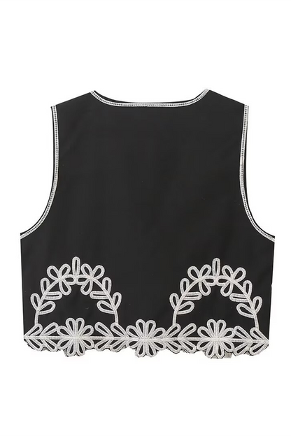 Color Hollow Out Contrast V Neck Sleeveless Two Pieces