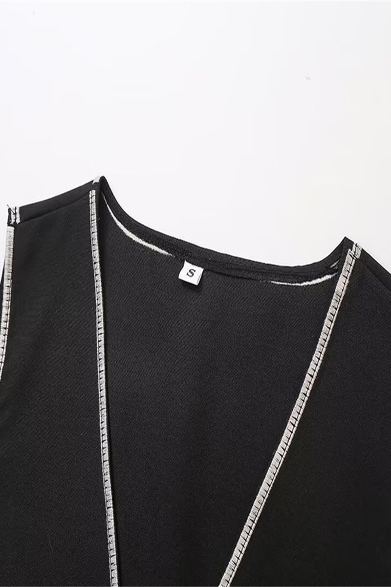 Color Hollow Out Contrast V Neck Sleeveless Two Pieces