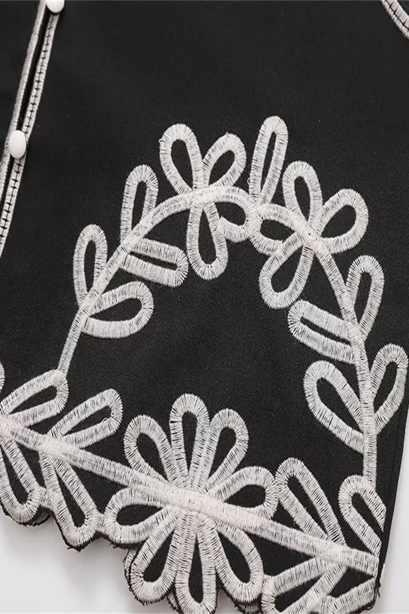 Street Color Embroidered Contrast V Neck Sleeveless Two Pieces