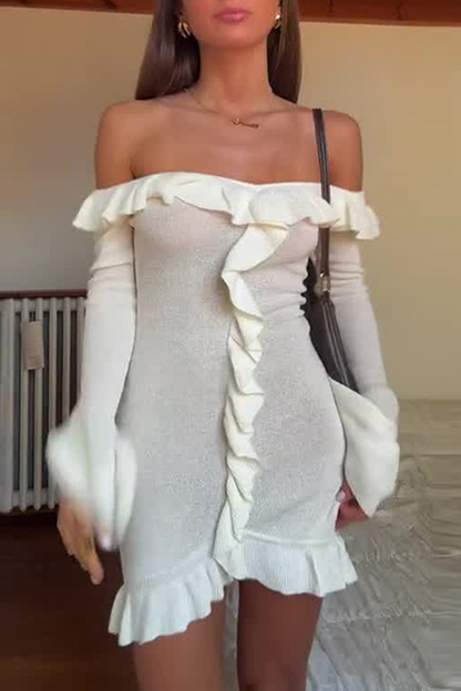 Color Ruffle Off Shoulder Wrapped Skirt Dresses