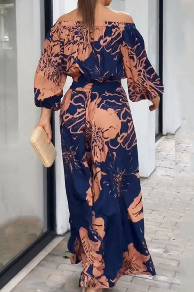 Street Print Patchwork Off Shoulder Three Quarter Two Pieces