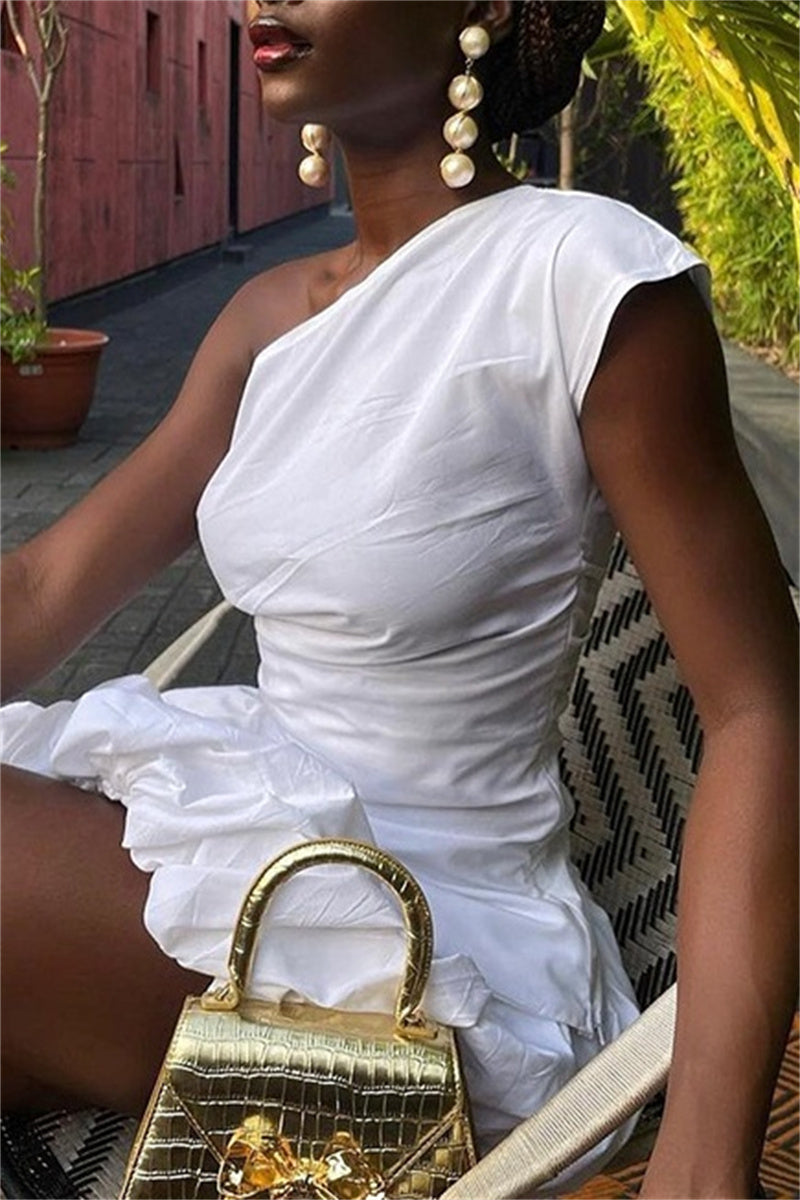 Color Backless Slit Oblique Collar Short Sleeve Two Pieces