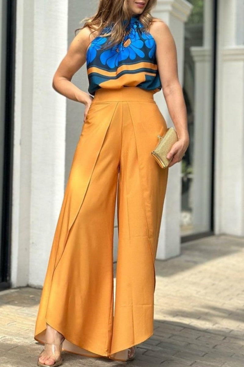 Print Patchwork O Neck Sleeveless Two Pieces