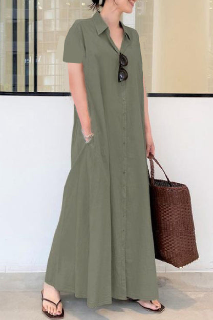 Color Print Patchwork Shirt Collar Long Dresses(6 Colors)