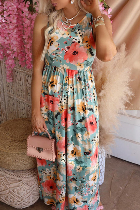 Print Basic O Neck Long Dresses
