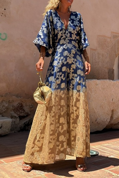 Daily Gradient Print Bronzing Pattern V Neck Loose Jumpsuits