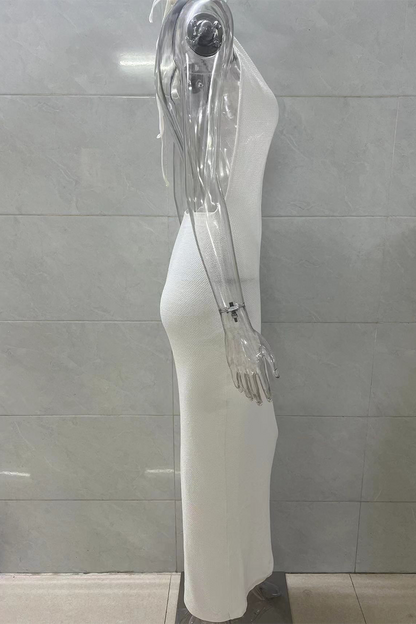 Color Lace Up Backless Halter One Step Skirt Dresses