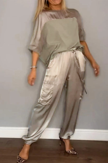 Pocket O Neck Short Sleeve Two Pieces
