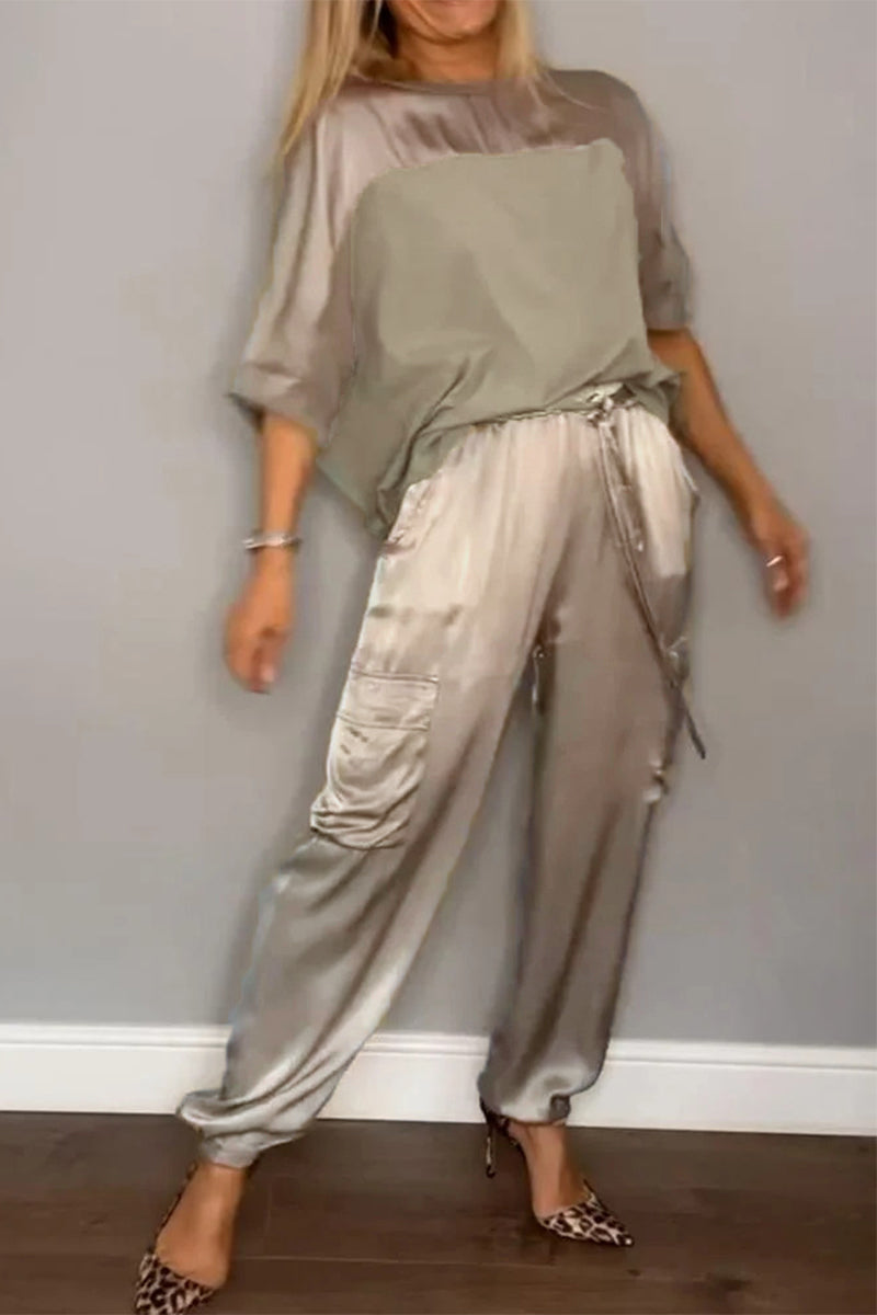 Pocket O Neck Short Sleeve Two Pieces
