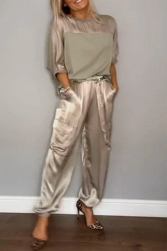 Pocket O Neck Short Sleeve Two Pieces