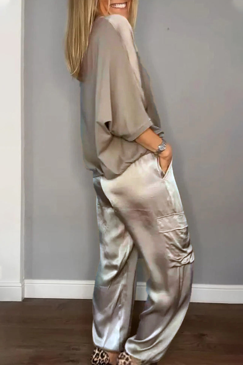 Pocket O Neck Short Sleeve Two Pieces