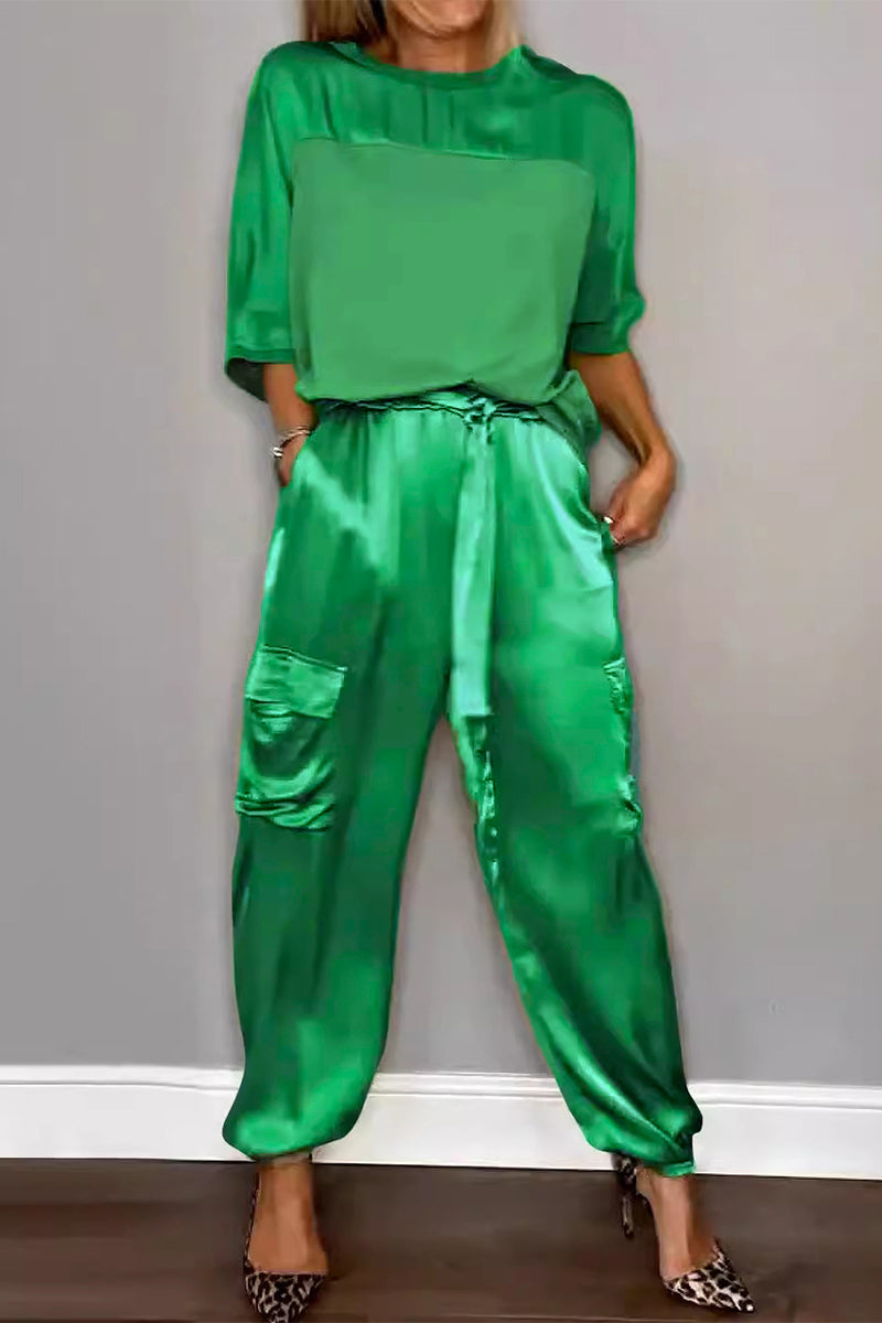 Pocket O Neck Short Sleeve Two Pieces