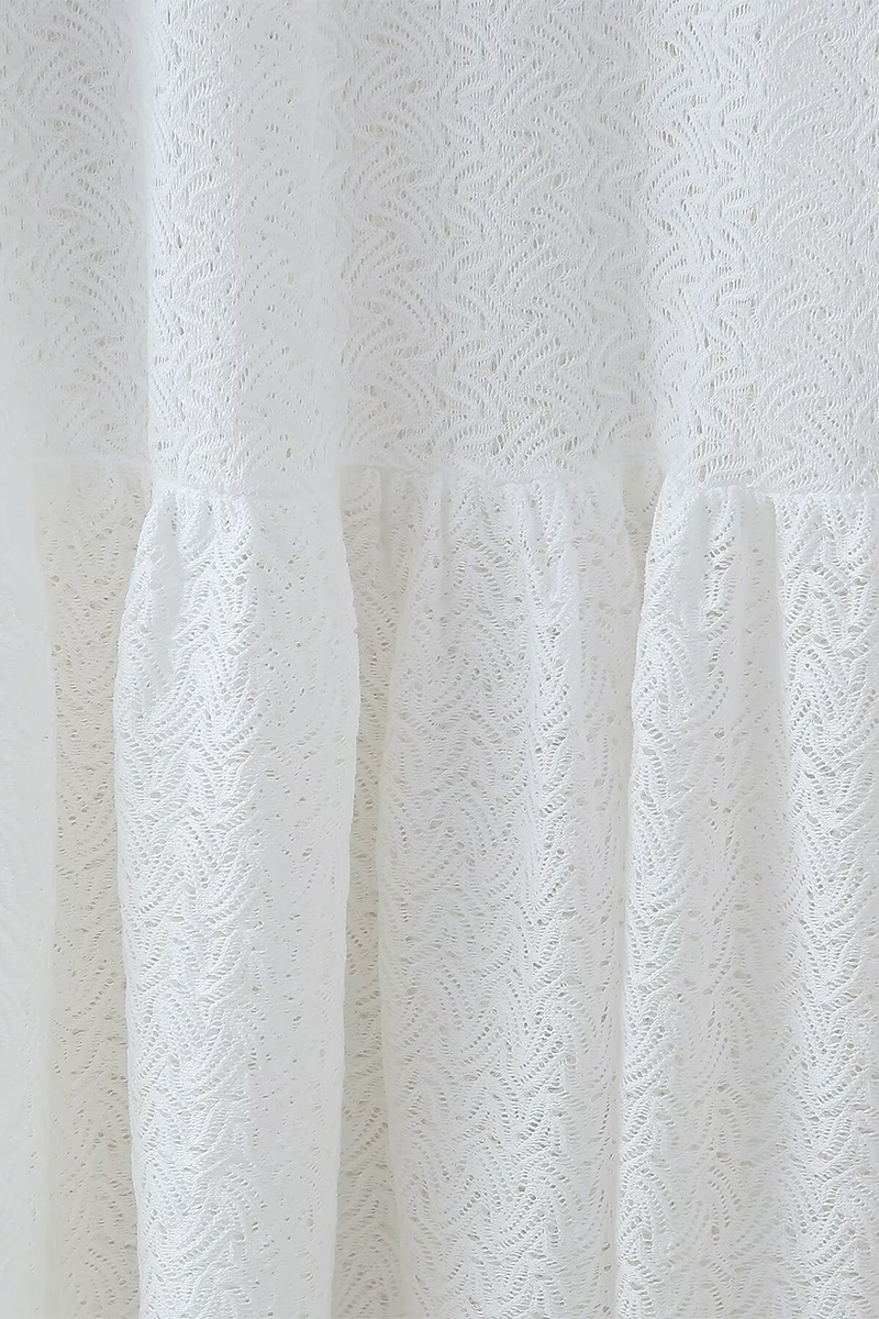 Color Embroidered Hollow Out U Neck One Step Skirt Dresses