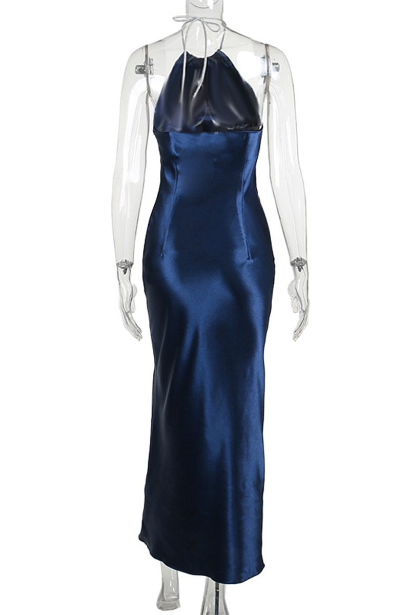 Color Backless Reflective Halter One Step Skirt Dresses