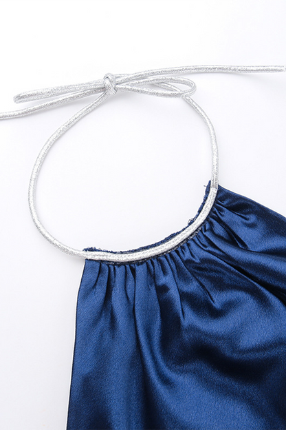Color Backless Reflective Halter One Step Skirt Dresses
