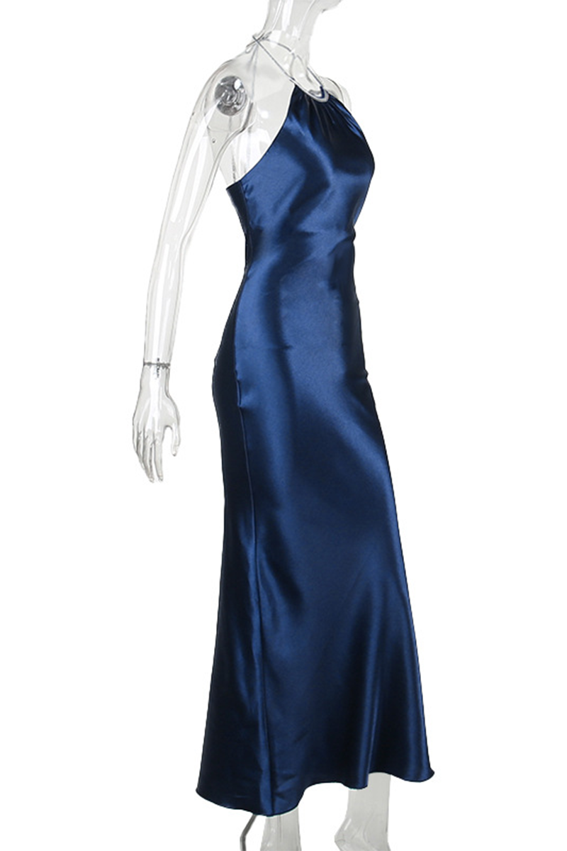 Color Backless Reflective Halter One Step Skirt Dresses