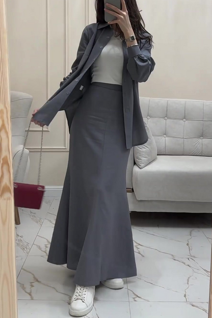 Daily Color Buttons Turndown Collar Long Sleeve Two Pieces