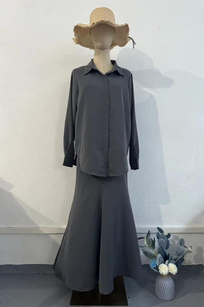 Daily Color Buttons Turndown Collar Long Sleeve Two Pieces