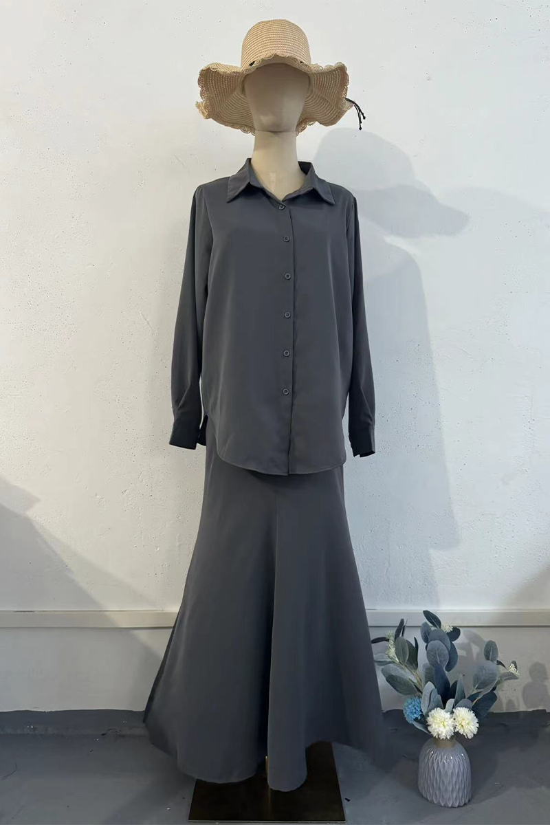 Daily Color Buttons Turndown Collar Long Sleeve Two Pieces