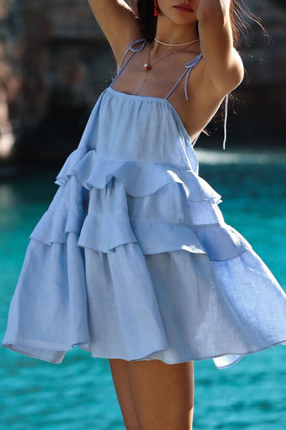 Color Lace Up U Neck Cake Skirt Dresses(3 Colors)