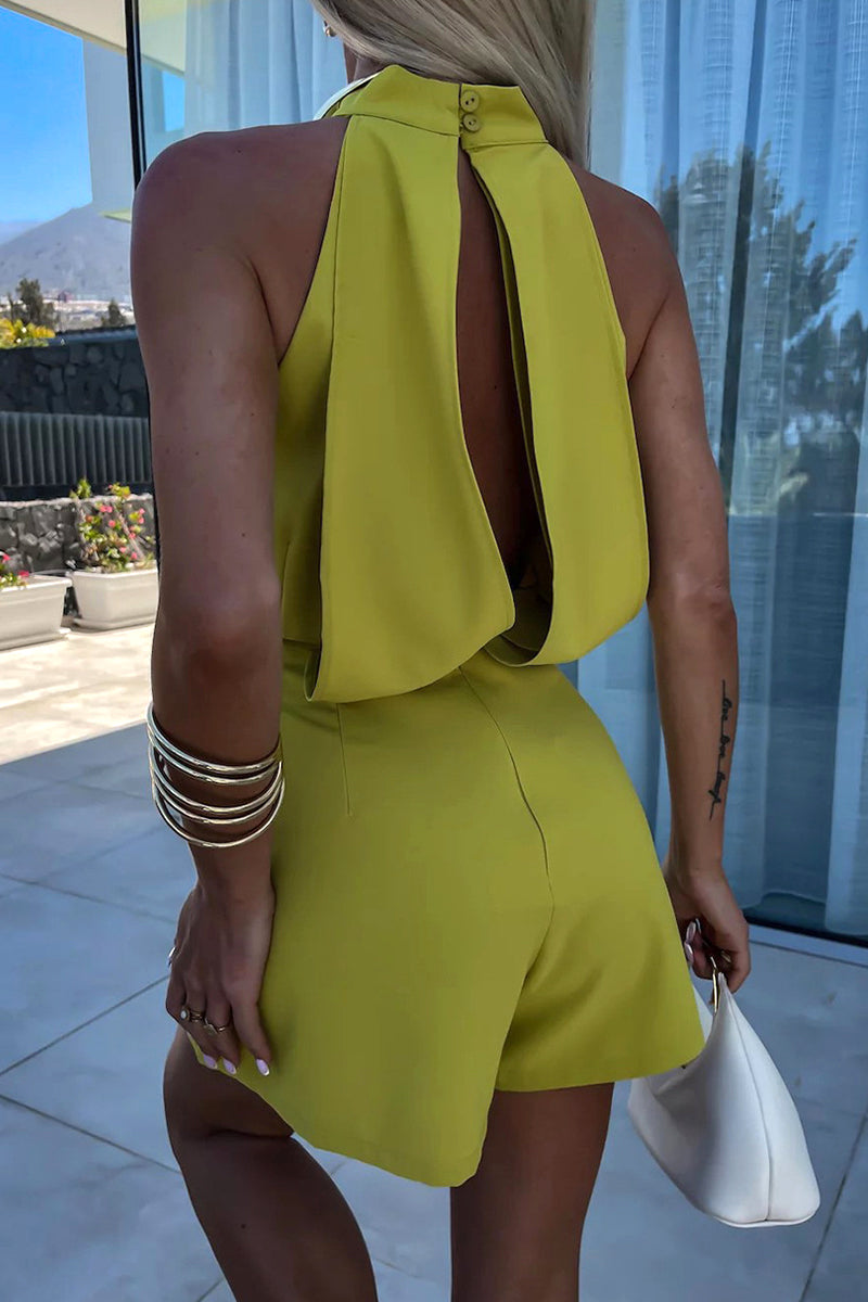 Color Backless Zipper Half a Turtleneck Rompers(4 Colors)