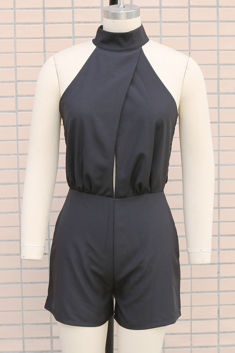 Color Backless Zipper Half a Turtleneck Rompers(4 Colors)