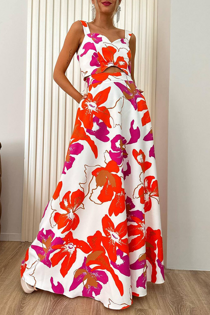 Print Pocket Square Neck Sleeveless Two Pieces