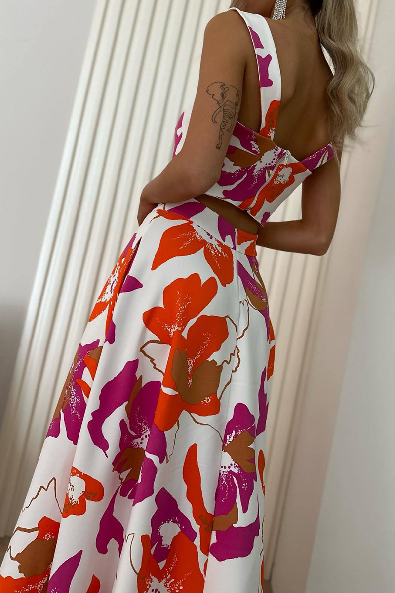 Print Pocket Square Neck Sleeveless Two Pieces