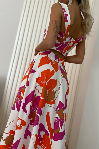 Print Pocket Square Neck Sleeveless Two Pieces
