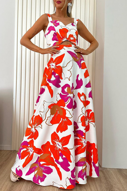 Print Pocket Square Neck Sleeveless Two Pieces
