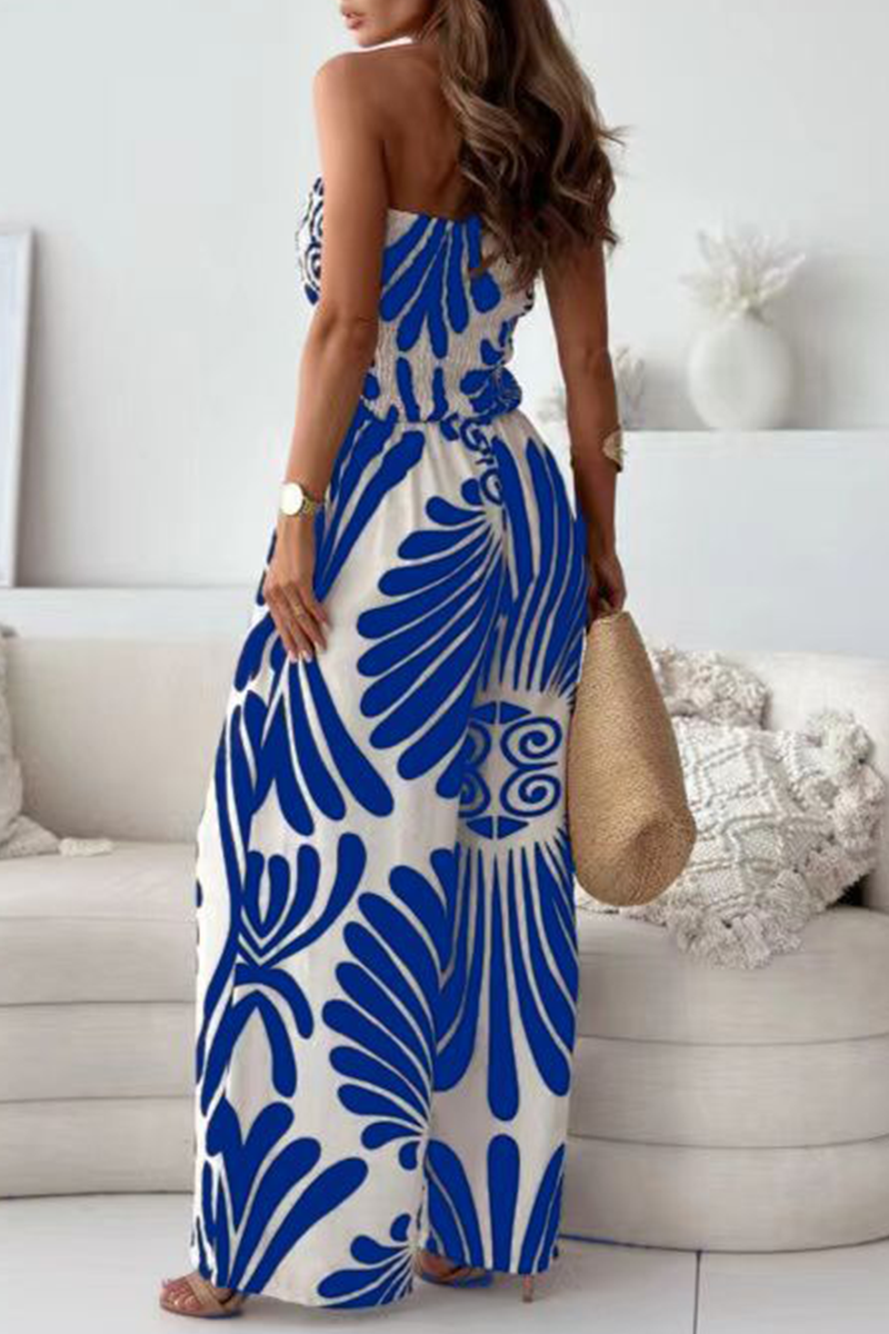 Street Striped Print Pocket Contrast Strapless Loose Jumpsuits(4 Colors)