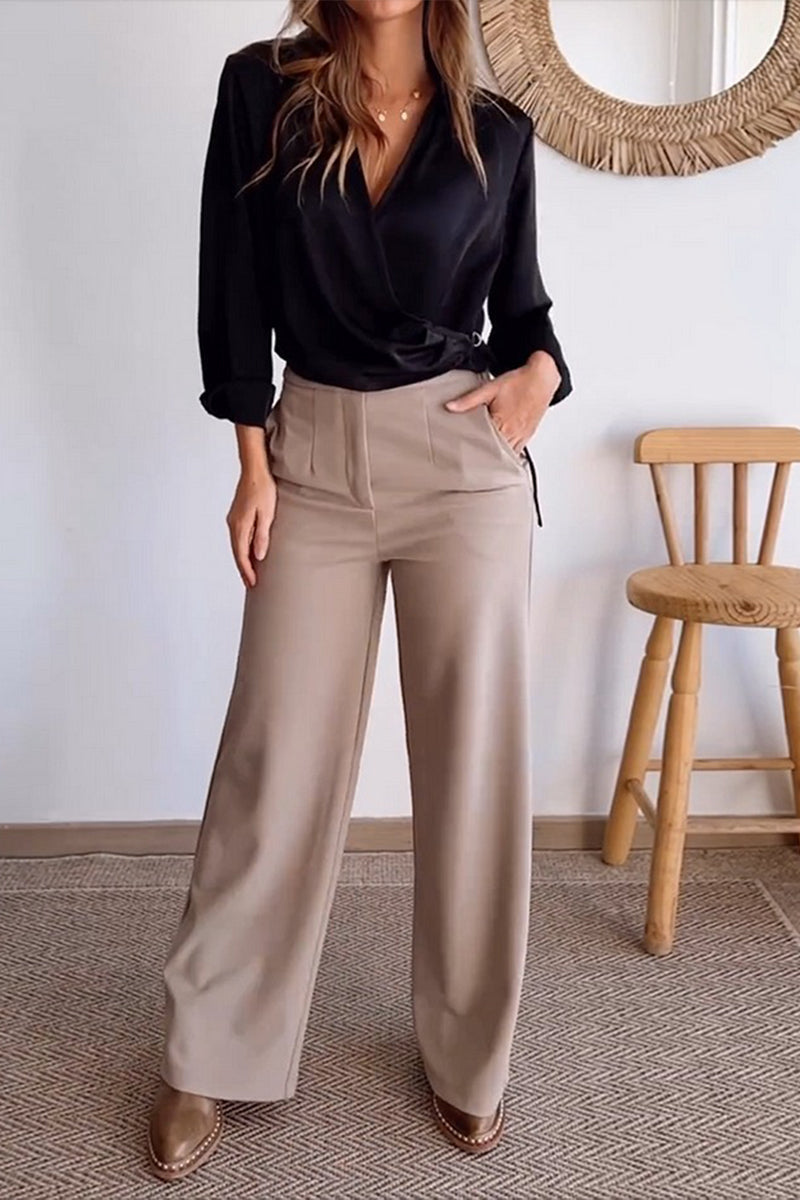 Daily Pocket Buttons V Neck Long Sleeve Two Pieces