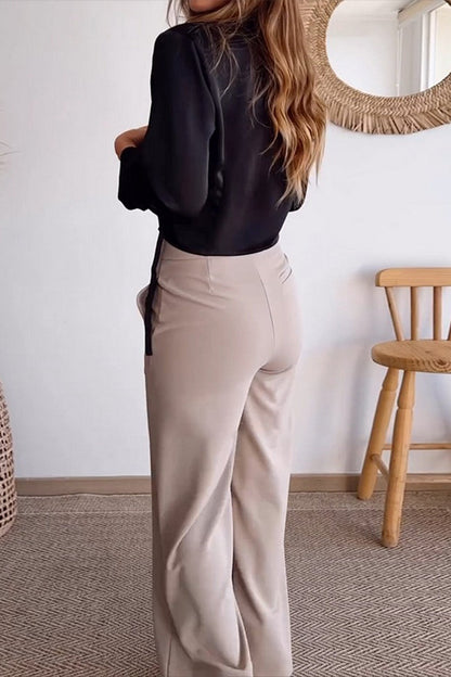 Daily Pocket Buttons V Neck Long Sleeve Two Pieces