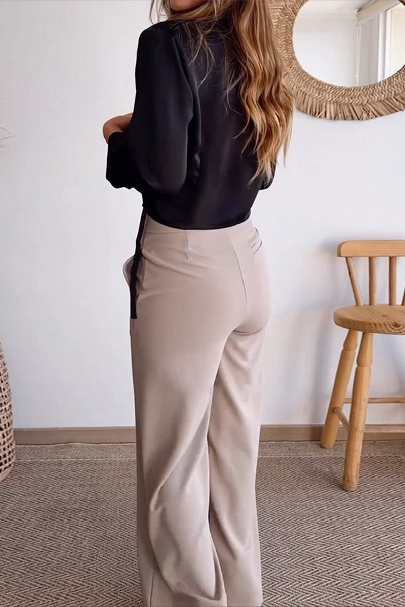 Daily Pocket Buttons V Neck Long Sleeve Two Pieces