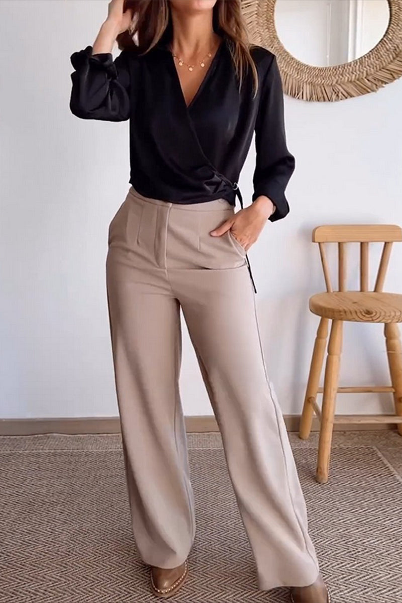 Daily Pocket Buttons V Neck Long Sleeve Two Pieces
