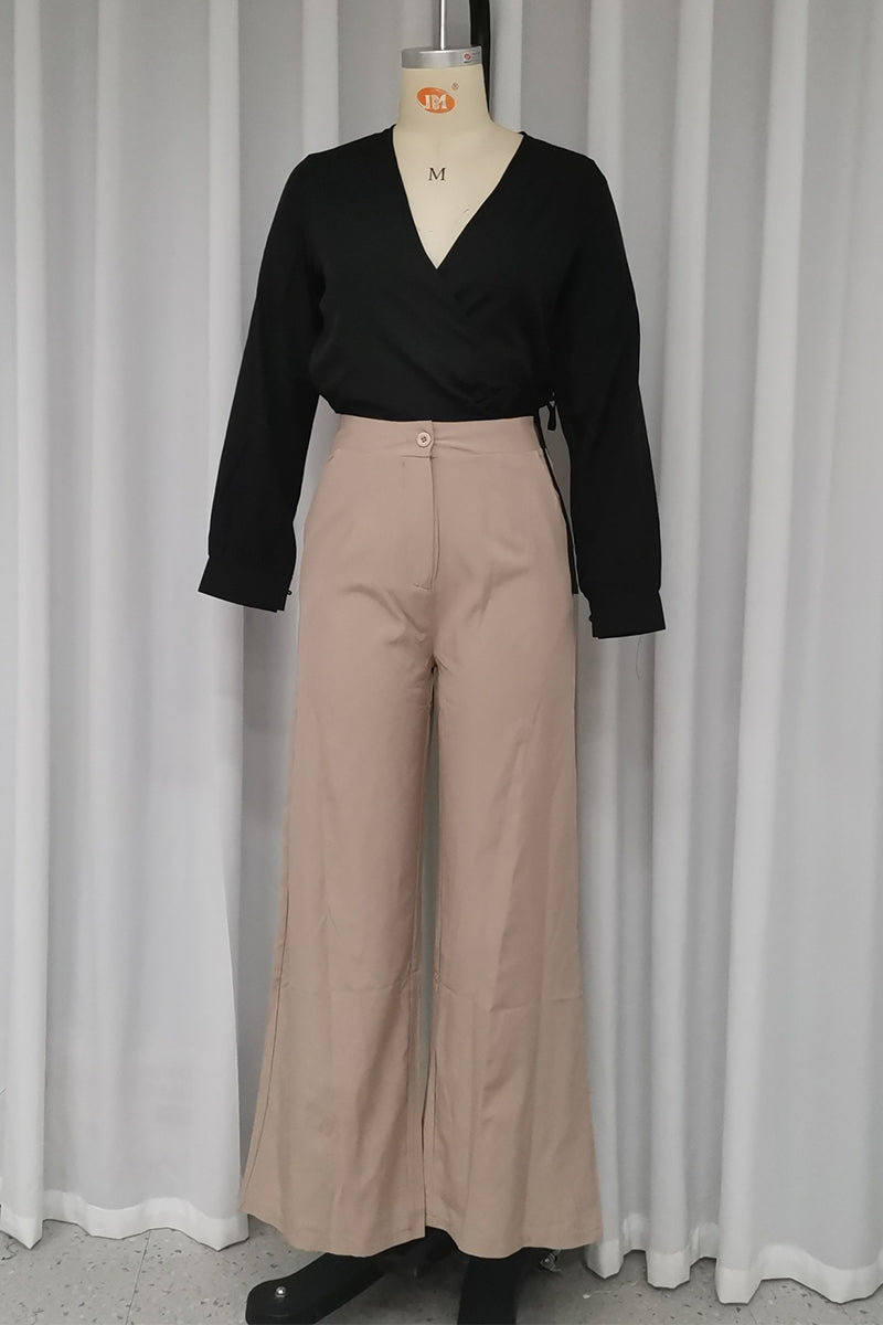 Daily Pocket Buttons V Neck Long Sleeve Two Pieces