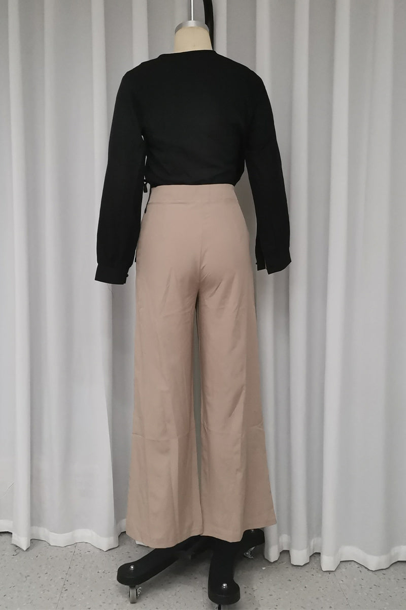 Daily Pocket Buttons V Neck Long Sleeve Two Pieces