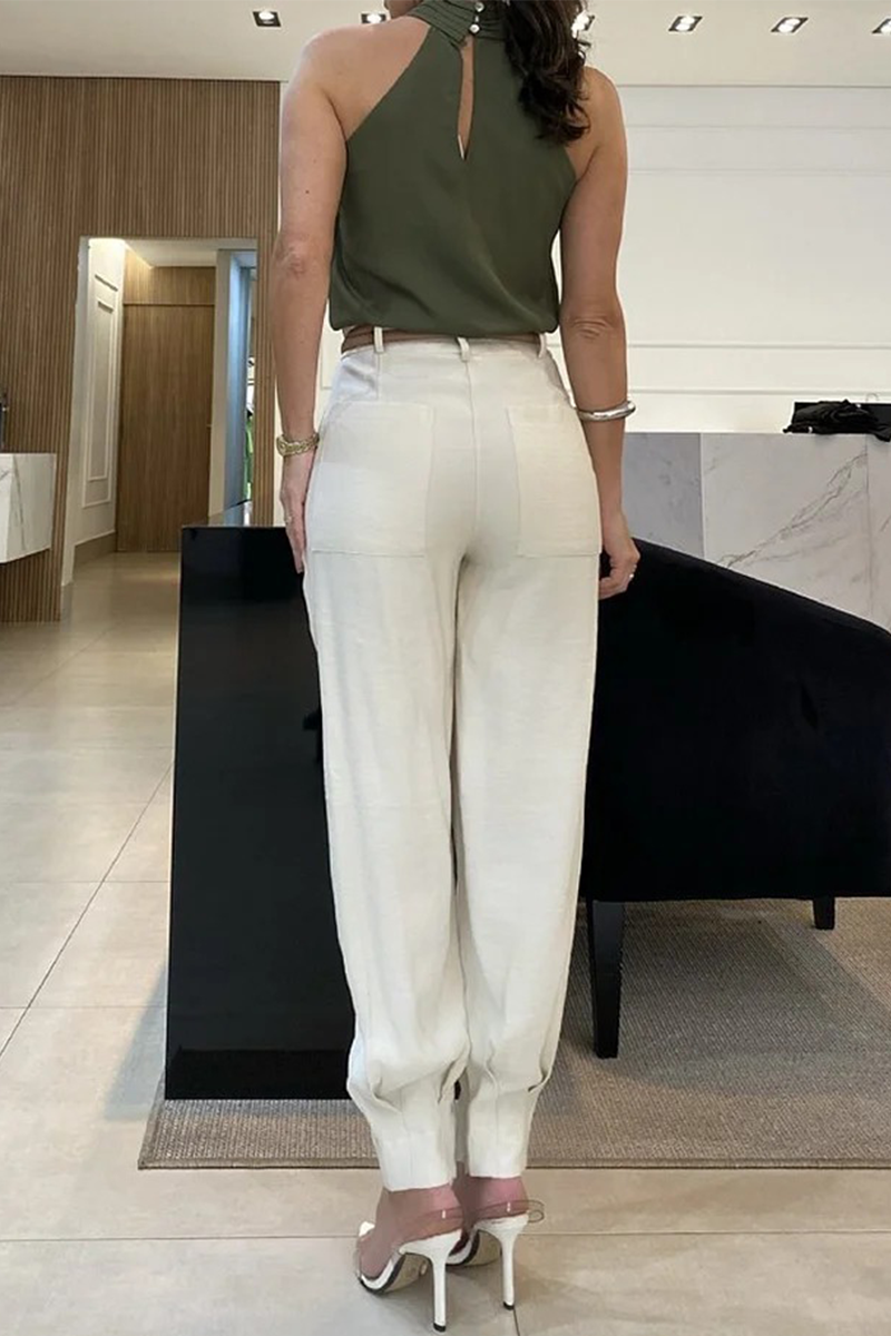 Color Hollow Out Without Belt Halter Sleeveless Two Pieces