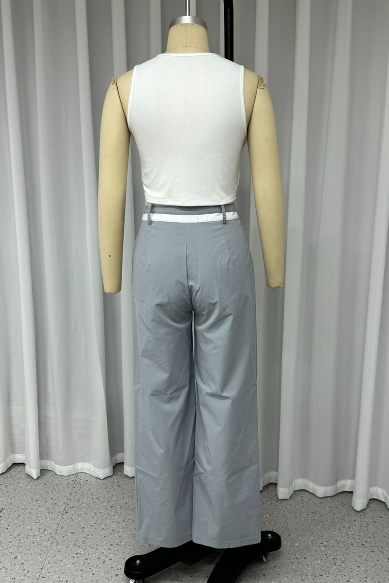 Street Color Pocket Patchwork O Neck Sleeveless Two Pieces