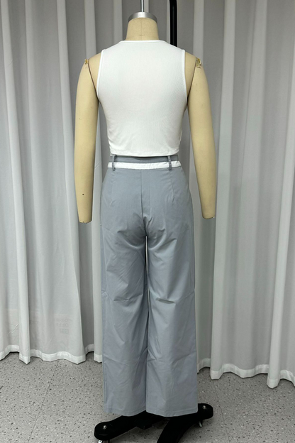 Street Color Pocket Patchwork O Neck Sleeveless Two Pieces