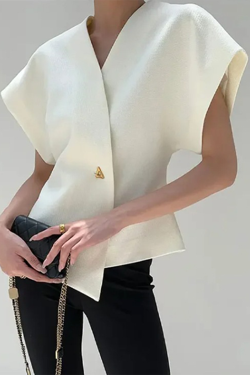 Color Metal Accessories Trim V Neck Waistcoats