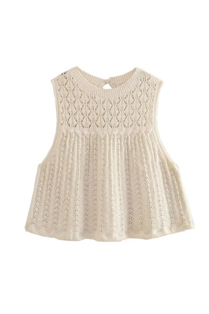 Street Color Hollow Out Weave O Neck Sleeveless Two Pieces