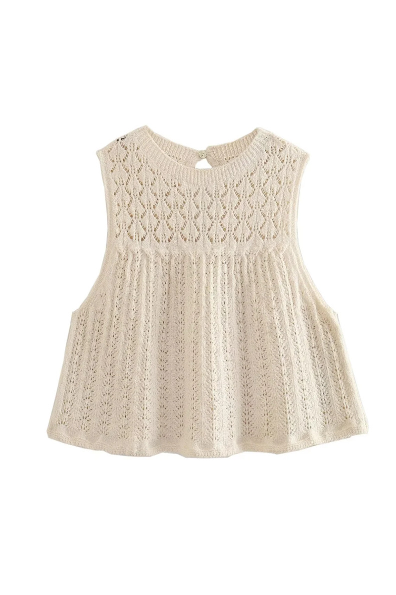Street Color Hollow Out Weave O Neck Sleeveless Two Pieces