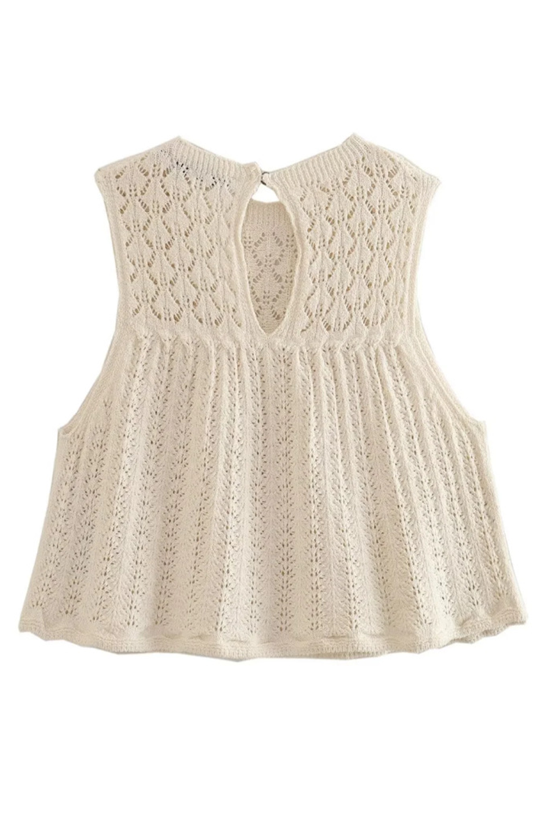 Street Color Hollow Out Weave O Neck Sleeveless Two Pieces