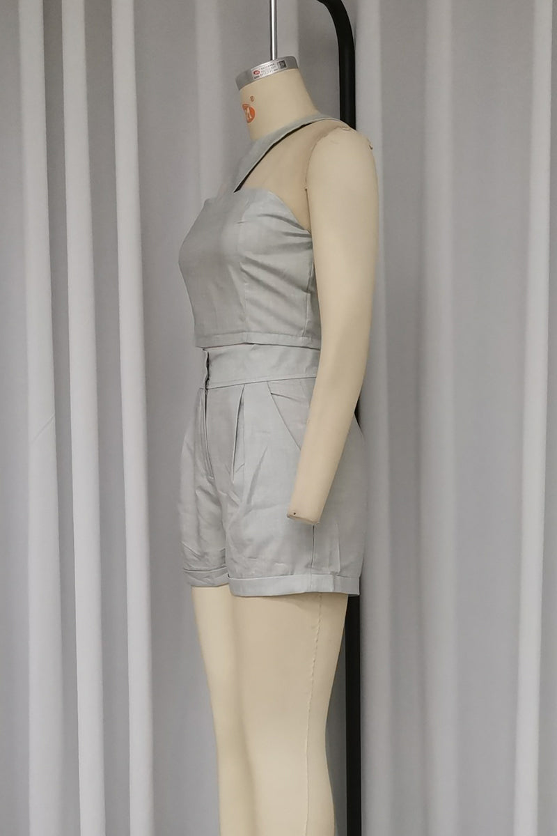 Street Color Pocket Buttons Irregular Zipper Halter Sleeveless Two Pieces