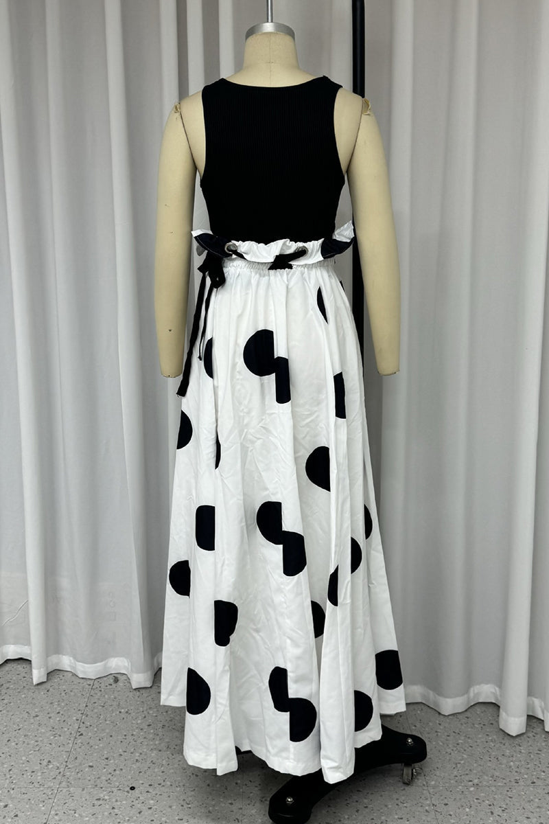 Street Polka Dot Print Lace Up Contrast O Neck Sleeveless Two Pieces