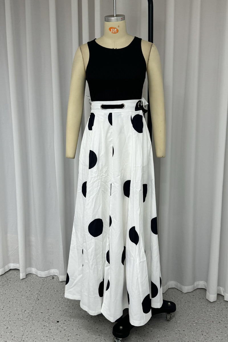 Street Polka Dot Print Lace Up Contrast O Neck Sleeveless Two Pieces