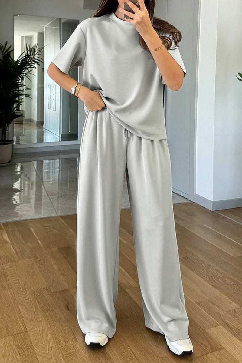 Daily Color O Neck Short Sleeve Two Pieces